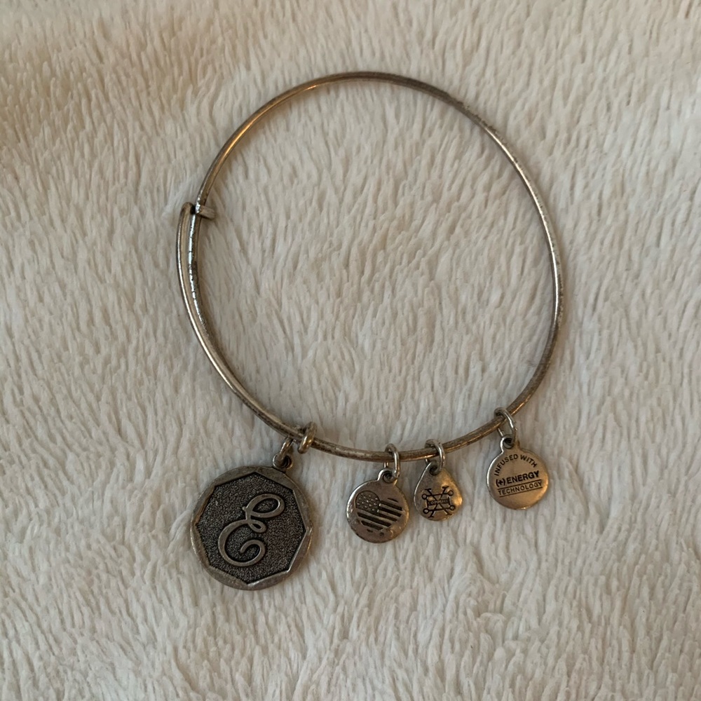 Alex and Ani Initial E silver charm bangle
